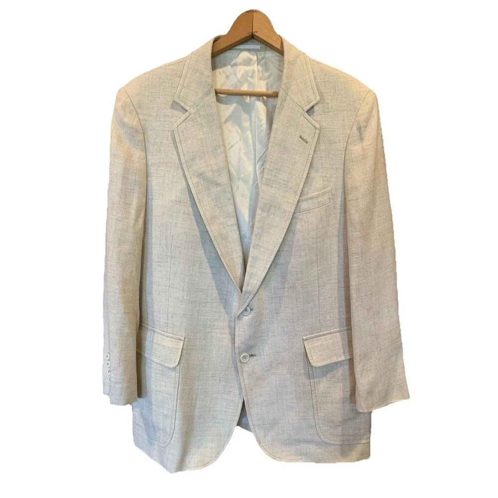 Vtg 70's Ernesto Bellini Linen Blazer Men's 44 Reg Beige Jacket 2 Button Lined